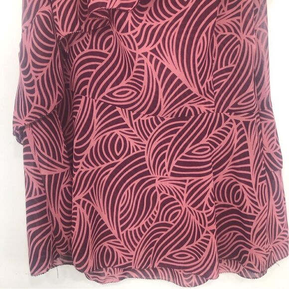 MICHAEL Michael Kors Pink Maroon Geometric Leaf Print Tiered Blouse - Picture 6 of 15